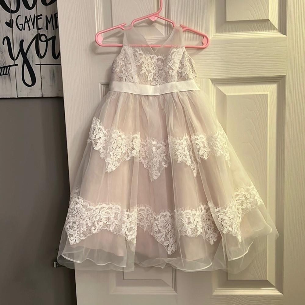 Flower Girl Dress, Champagne, Size 2T, David’s Bridal, Lace